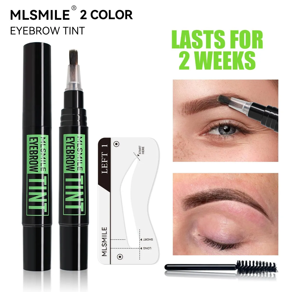 Twist-Up Brow Tint Pen with Stencil & Spoolie – Waterproof & Sweatproof Long-Lasting Liquid Brow Gel, Smudge-Proof Transfer-Resistant Eyebrow Makeup for Natural Defined Brows